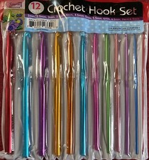 Set Of 12 Crochet Hooks Sewing Notions Multicolor Aluminum Sizes:2mm - 8mm-NEW