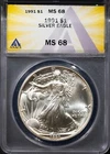 1991 $1 Silver American Eagle MS 68 ANACS # 7625531 + Bonus
