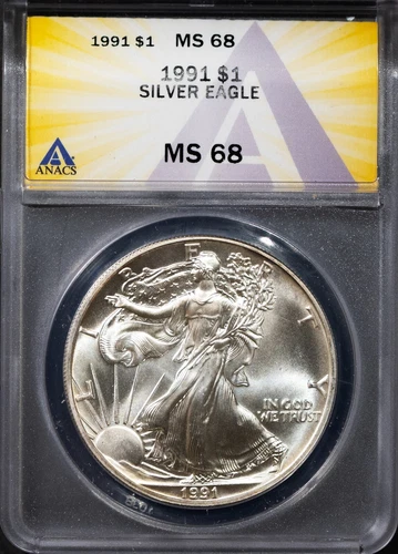 1991 $1 Silver American Eagle MS 68 ANACS # 7625531 + Bonus