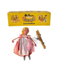 Vintage Hand Painted Wood Pelham Cinderella Puppet Silver Slippers Original Box