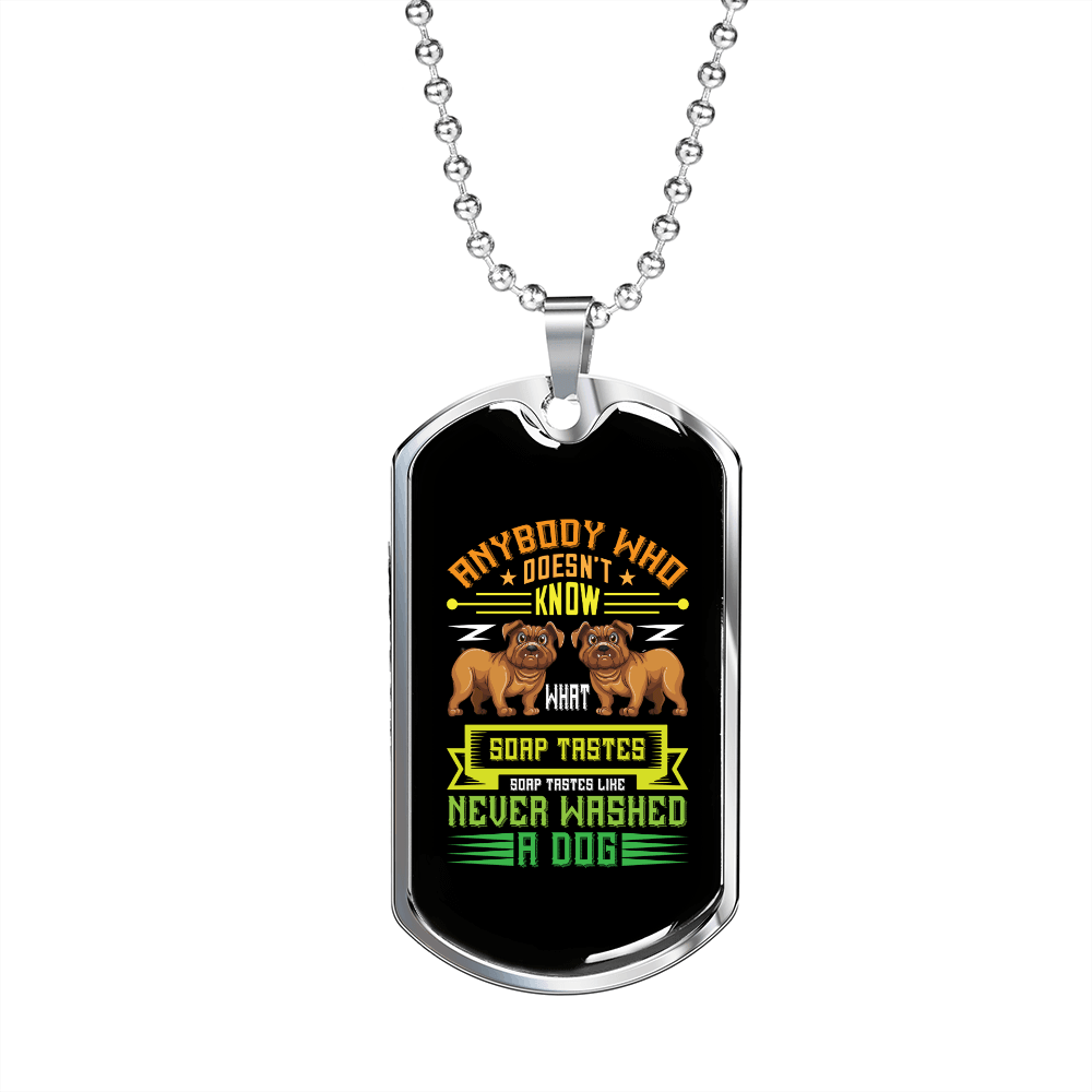 Dog and Soap Necklace Stainless Steel or 18k Gold Dog Tag 24