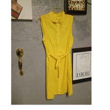 Tommy Hilfiger Yellow/White Polka Dot Collared Belted Shirt Dress 12