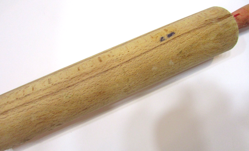 Old 1940s Solid Wood 10" Long Vintage 2" dia Round Rolling Pin Faded Red Handles - Picture 6 of 8