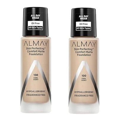 Pack of 2 Almay Skin Perfecting Comfort Matte Foundation, Cool Ivory 100