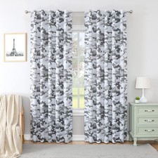 Grey Camouflage Full Blackout Curtains 95 Inch, Modern Camo Back Tab  Rod Po...