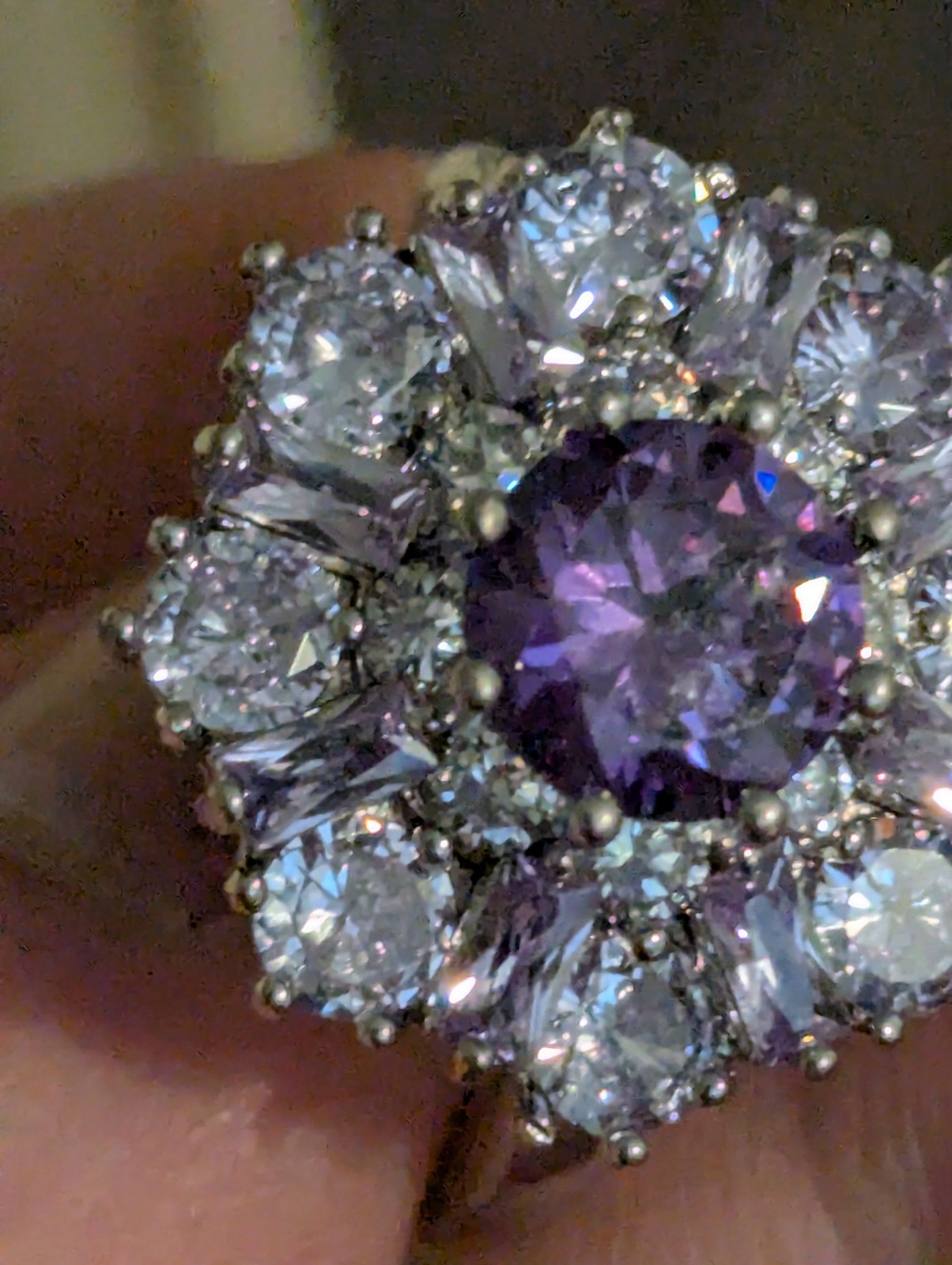 Amethyst Flower Ring With Rectangular & Round Cut… - image 14