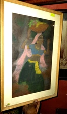 OIL ON PAPER ART PAINTING SUBJECT WOMEN VEGETABLE VENDOR UNKNOWN ARTIST