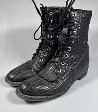 Justin L522 Womens 6.5 B Black Leather Lace Up Kiltie Western Boots Made in USA