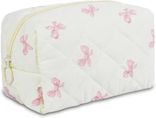 Quilted Makeup Pouch,Cotton Puffy Makeup Bag, Coquette Cosmetic Bag for Women an