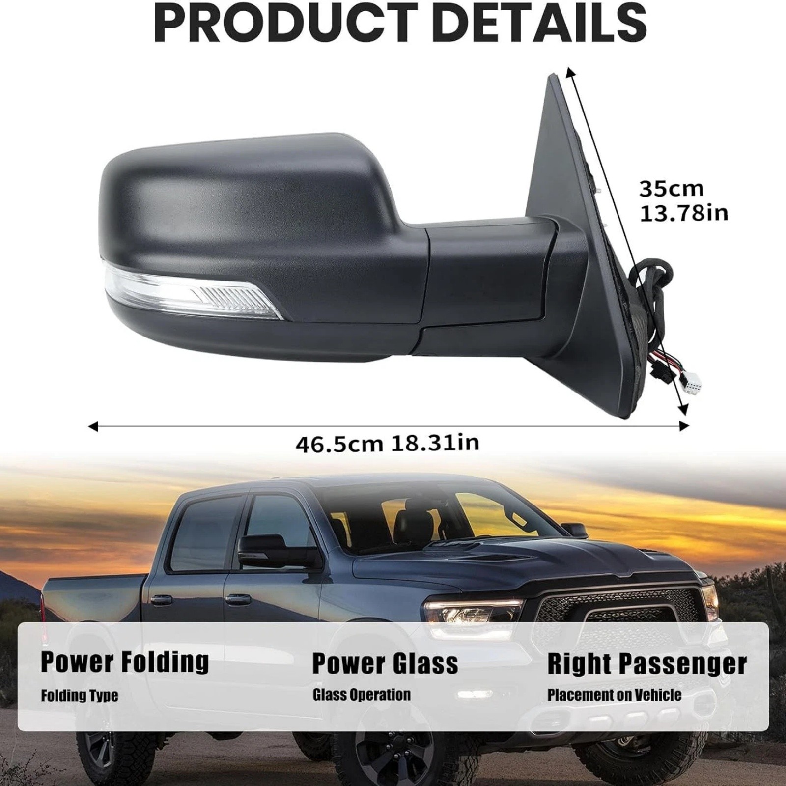 Heated Mirror w/Power Fold Signal Light Passenger Side For 2019-2024 Ram 1500 thumbnail 4