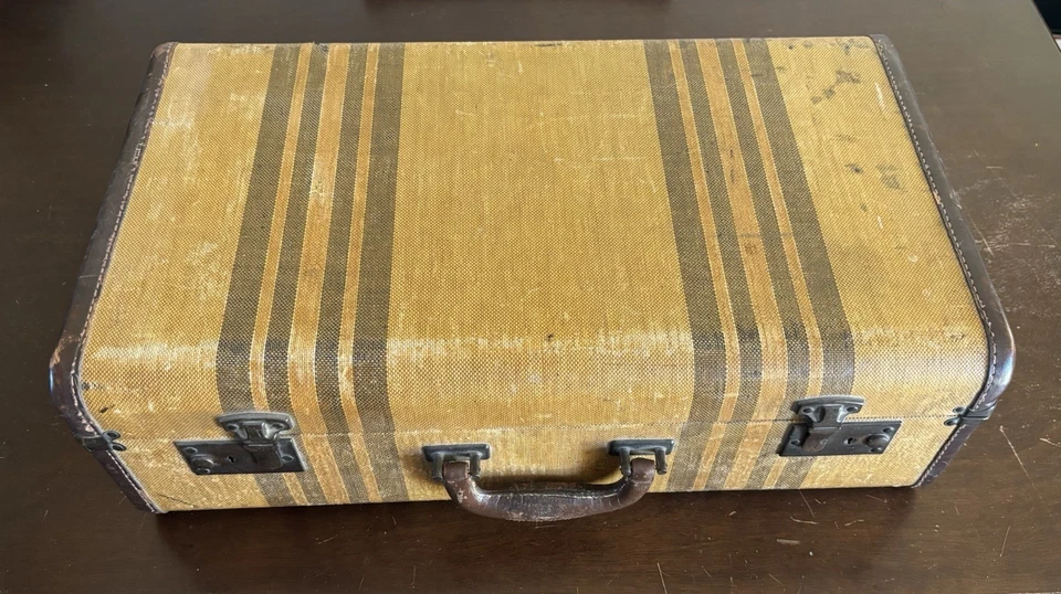 Maleta de viaje de tweed vintage de los años 40 maleta equipaje tren estuche decoración almacenamiento Foto 2 de 4