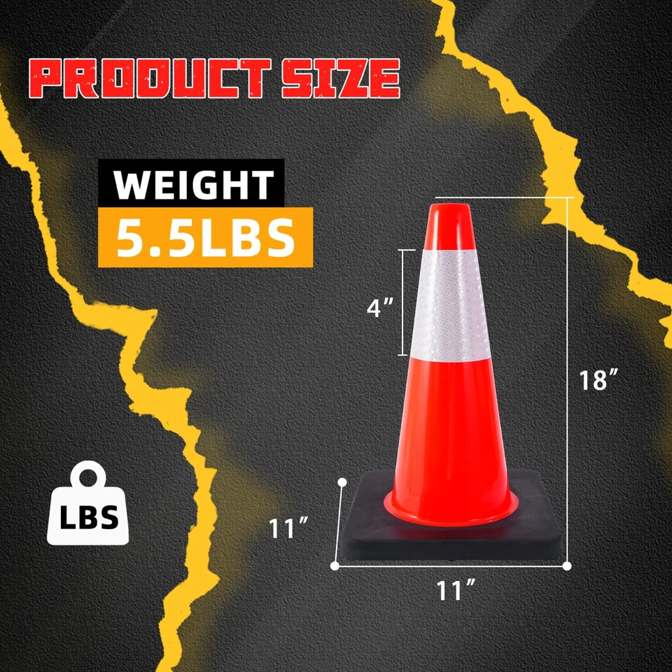 4 PACK-18'' Heavy Duty Traffic Safety Cones,5lbs Weight,W  Reflective Collar - Image 2 of 4