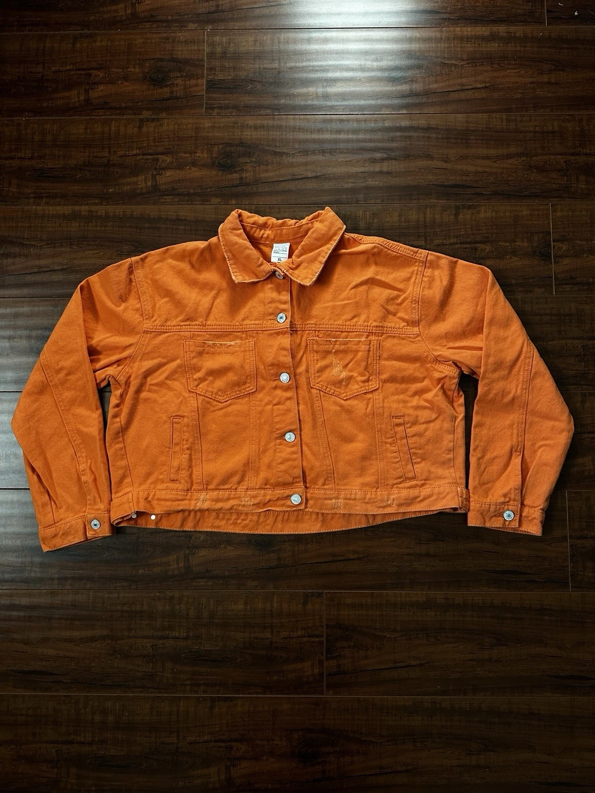 Burnt Orange Cropped Denim Jacket XL | Vintage Style | Distressed