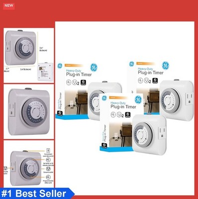 Mechanical Outlet Timer Dual Plugs 24 Hour Cycle Indoor Use for Lights Lamps