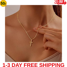 14K Gold Cross Necklace Chain for Women Dainty Minimalist Simple Cross Pendant
