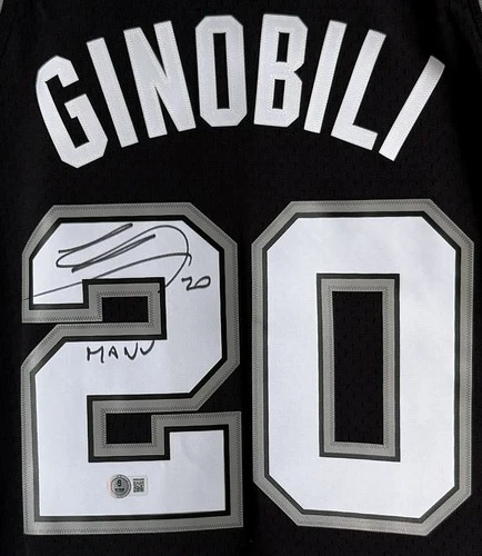Manu Ginobili Signed Inscribed San Antonio Spurs Mitchell & Ness NBA Jersey BAS