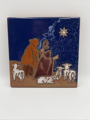 Mag Mor Studios? Shepherds Star By Night Christmas Tile Art Trivet Sheep Lamb