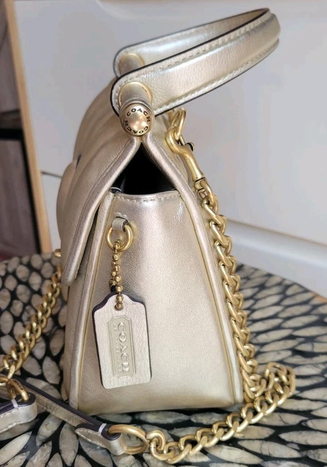 Coach Willis Gold Metallic  Originals Quilties Top Handle Bag 18 New  - Image 2 of 4