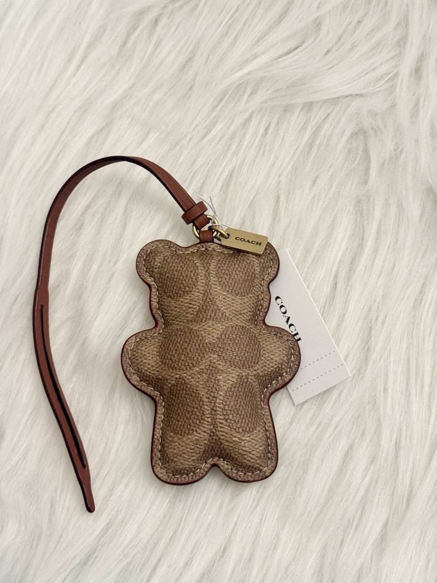 Coach Bear Puffy Bag Charm In Signature Canvas Tan/Caramel CCX44