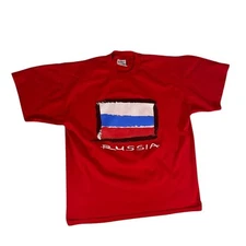 Vintage RUSSIA T Shirt Screen Stars Tag Red Single Stitch Mens Size XL