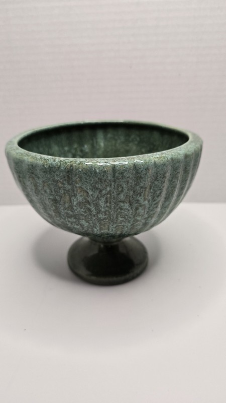 Vintage HAEGER pottery green turquoise drip glazed ribbed pedestal planter bowl