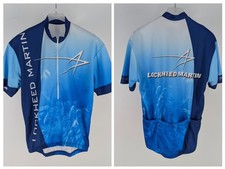 Vintage Lockheed Martin Cycling Jersey AK Apparel USA Ombre Blue Tech Shirt MD