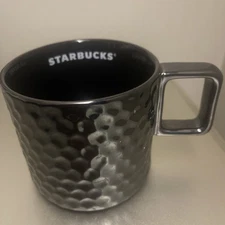 Starbucks Black Mirrored Honeycomb Dimple Coffee Tea Mug Cup Iridescent 12oz
