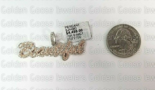 10K White Rose Gold Natural Diamond Pendant Beautiful Name Plate Pave Cursive - Picture 5 of 8