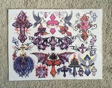 Tattoo Studio Shop Flash Single Crosses, Angel Wings, Halo, Doves, 11"X17" Print