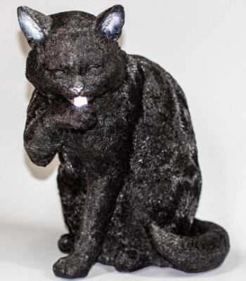 Black Sitting Cat Memorial Statue Garden Sculpture Pet Loss Keepsake Grave Decor