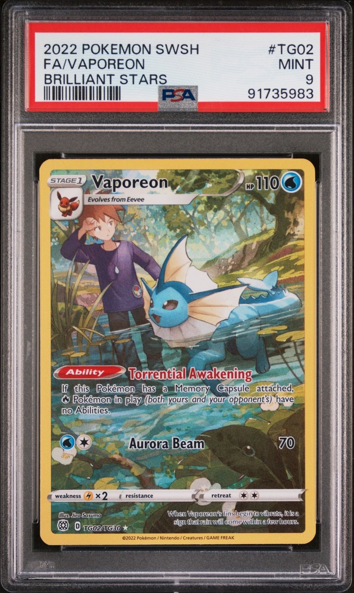 PSA 9 MINT Vaporeon TG02/TG30 Full Art Trainer Gallery