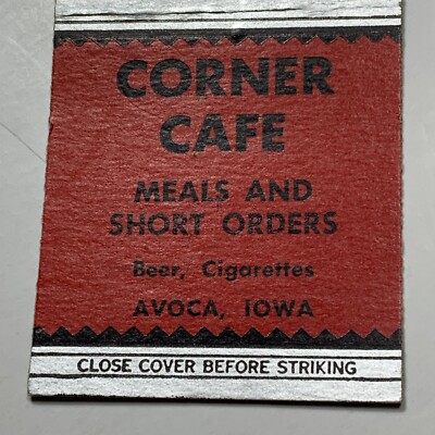 Avoca Iowa Matchbook Cover Corner Cafe Restaurant Pearl & Bills
