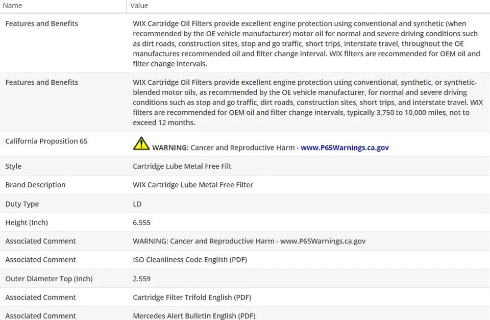 Oil Filter OEM WIX for MERCEDES-BENZ CLS400 2015-2017 V6-3.0L — 第 3/4 张图片