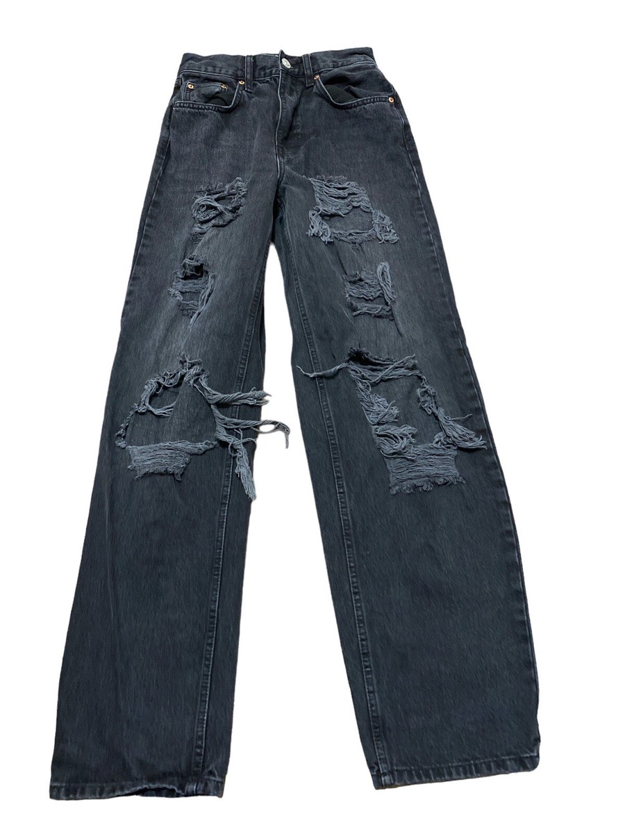 Bgd Womens Black Denim Dark Wash Skinny Fit Distressed Jeans Size 27