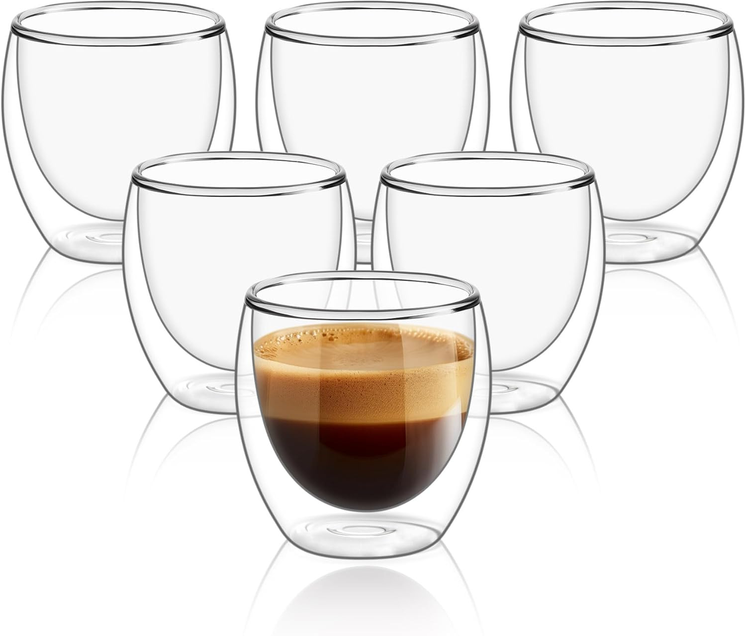 8Oz Glass Coffee Mugs Set of 6, Double Walled Insulated Thermal Mugs for Latte C