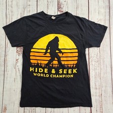 Hide Seek World Champion Big Foot Black Short Sleeve Cotton T-Shirt Adult S