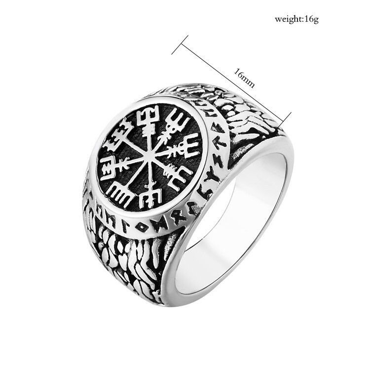 Retro Punk Viking Runes Helm Signet Titanium Steel Stainless Steel Men's Ring