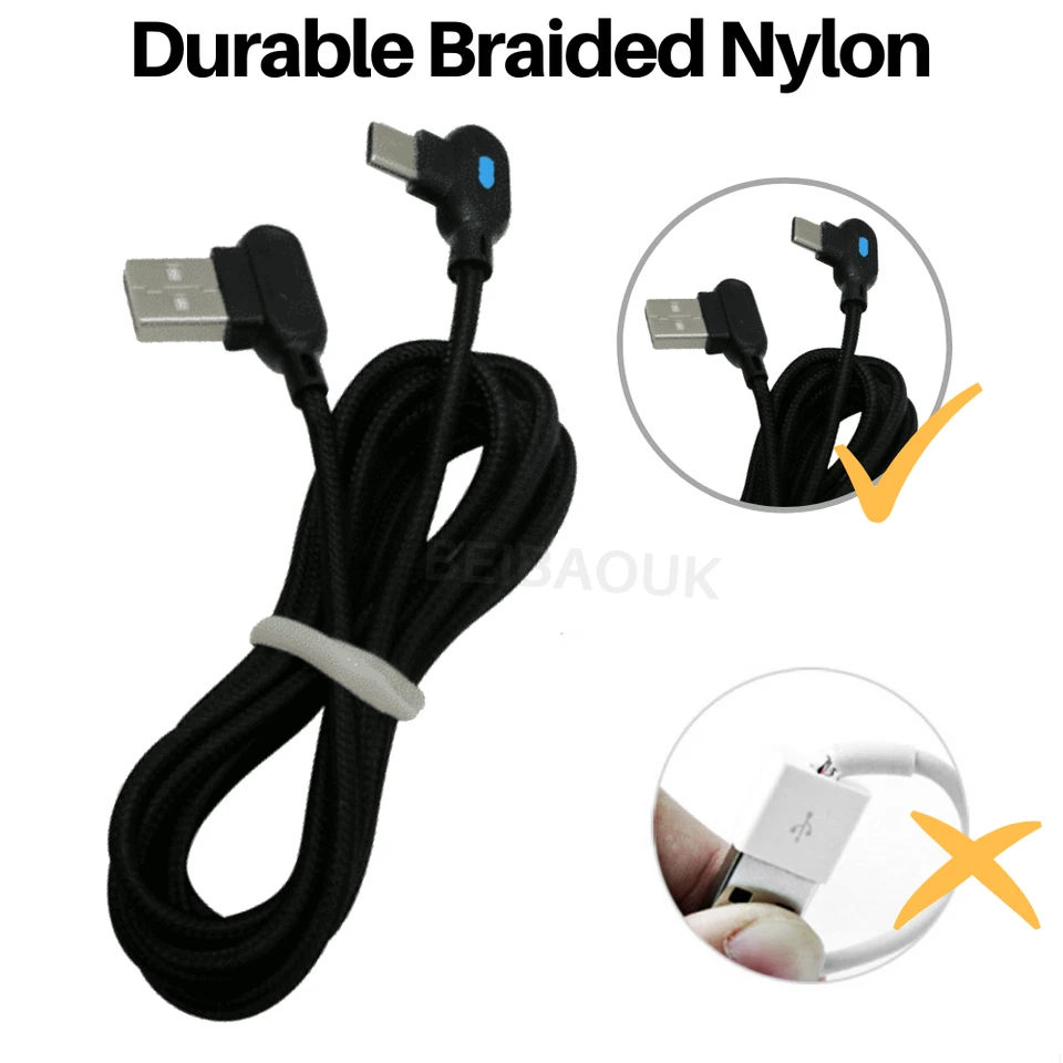 90 Degree Type C Cable 6Ft Fast Charging Cord For Samsung S20 S10 USB-C Charger - Image 4 of 4