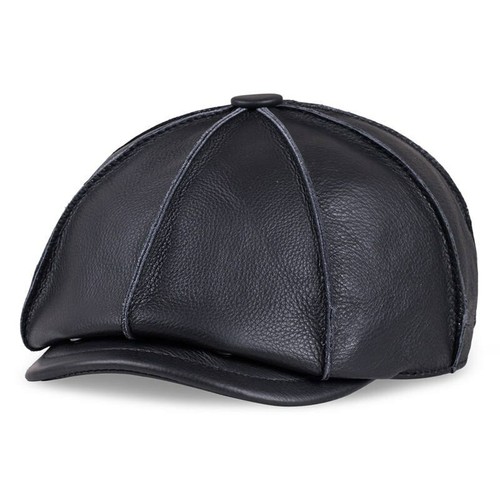 Men's Real Genuine Cow Leather Hats Warm Flat Hat Beret Earmuffs Hat HuntingCap - Picture 5 of 7