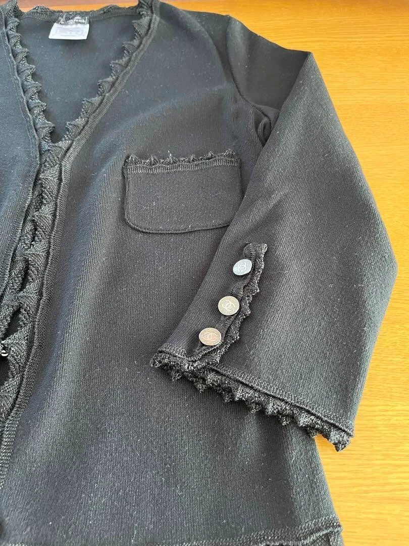 Chanel Giacca Cardigan Bottone Coco Nero Rayon Taglia 40 Donna