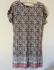 Dress SP BeachLunchLounge Collection Blue/salmon Ruffled sleeve cap Border print