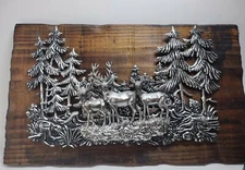 3D Relief Art Deer in Forest Scene Vintage Cabin Decor Hong Kong Wood Plaque