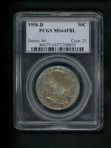 1958-D US Franklin Half Dollar 50c .50 PCGS MS64FBL UNC Full Bell Lines Smoky !