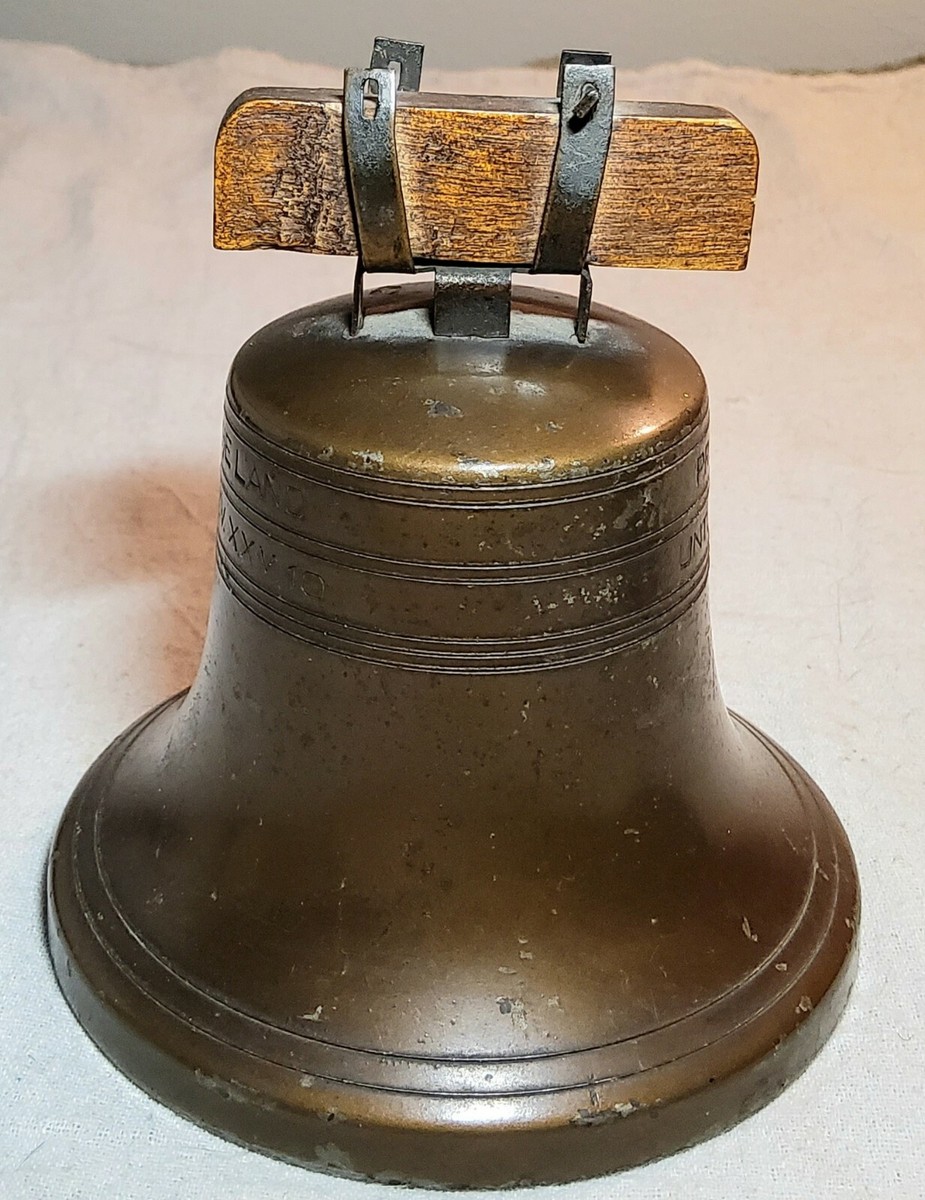 ANTIQUE LIBERTY BELL SHAPED STEEL BANK ADVERTISING BANK OF