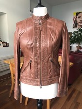 New Madeleine Exquisite Design Perforated Lamb Leather Jacket Saddle Brown Uk 12