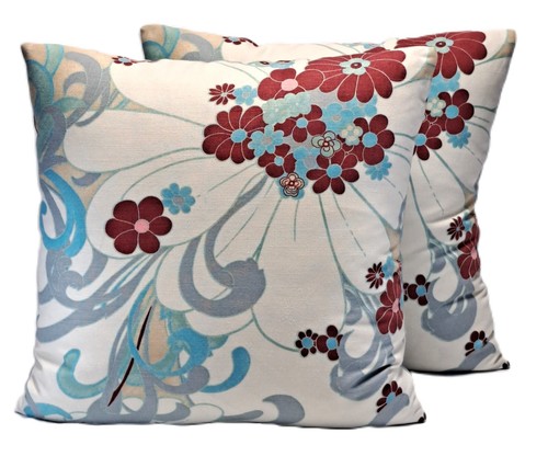 Modern Retro Linen Botanical 18" Decorative Throw Pillow Cover Cream Turquoise - Picture 2 of 11