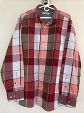 Tommy Bahama Men  s XL Yarn-Dyed Plaid Long Sleeve Flannel Shirt Red/Blue
