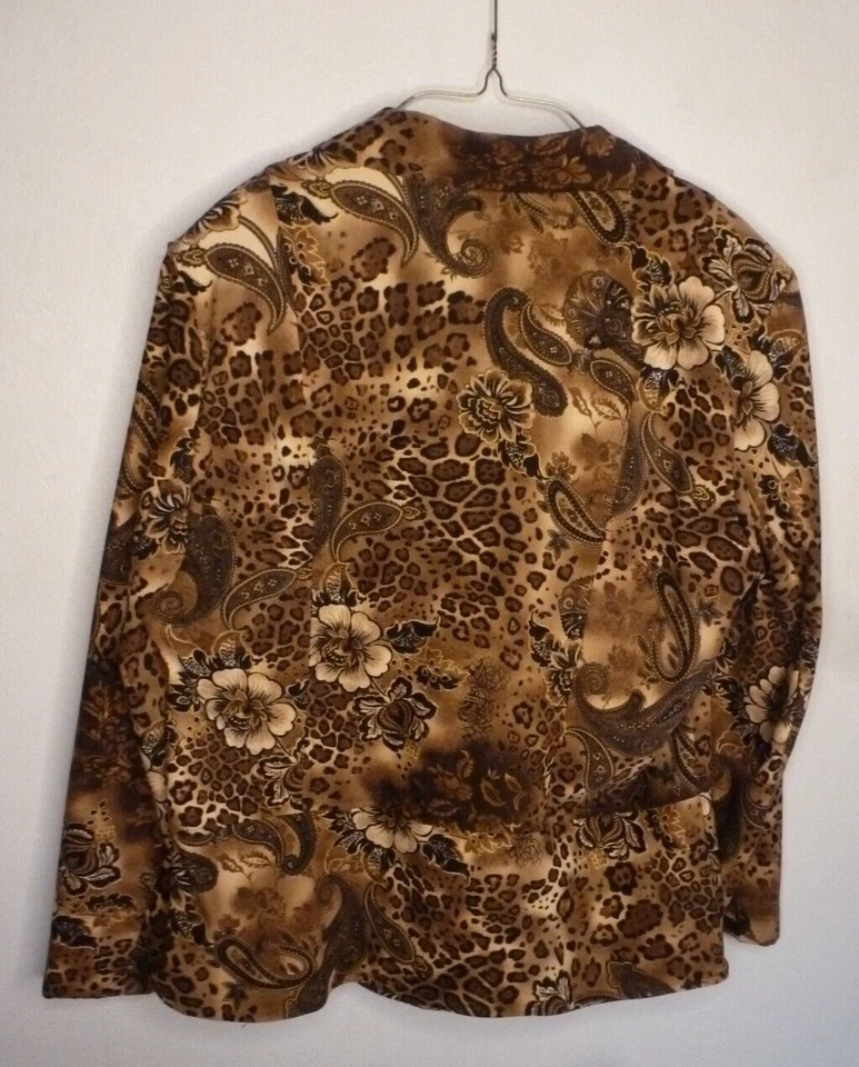 Blazer Notations imitación gamuza animal floral cremallera peplum 1X 18 XL marrón negro Foto 4 de 4