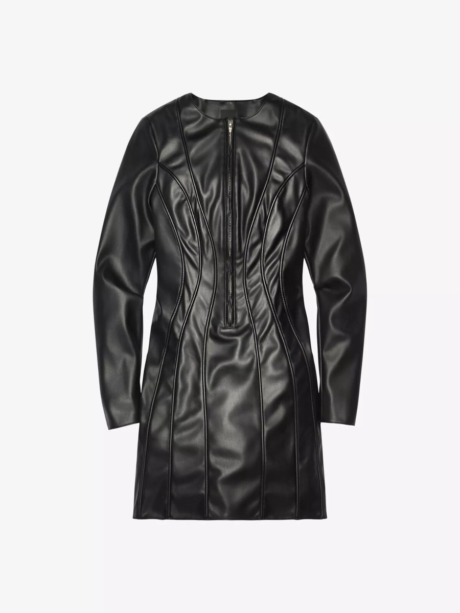 kylie jenner black leather dress Kylie Jenner's zip-down faux-leather mini dress oozes space-age-chic