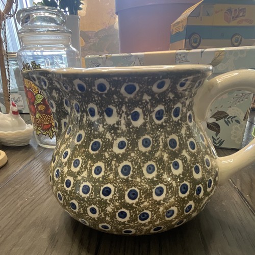 Authentic Polish Pottery Pitcher Boleslawiec Hand Made Peacock Eye Motif 5”x8.5”